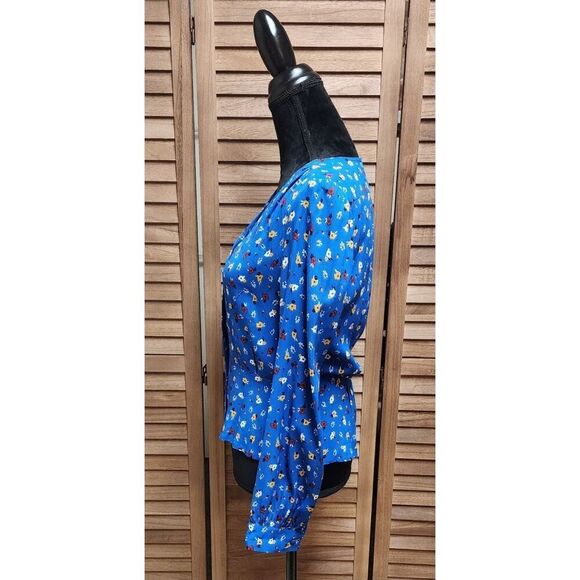 Philosophy ba&sh Lali Blue Floral Viscose V-Neck Long Sleeve Blouse Size Medium - Picture 7 of 8